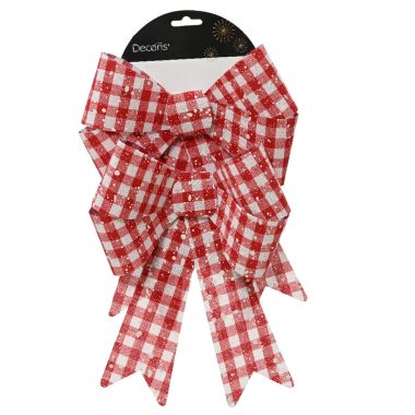 2 Red & White Polyester Bow Decorations - 29cm