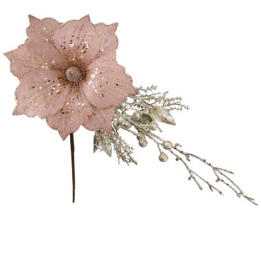Pink Glitter Flower & Foliage Decoration - 46cm