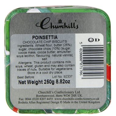 Chocolate Chip Shortbread Biscuit Poinsettia Tin – 250g