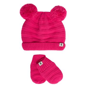 Joules Baby Pom Pom Knitted Hat & Glove Set – Bright Pink