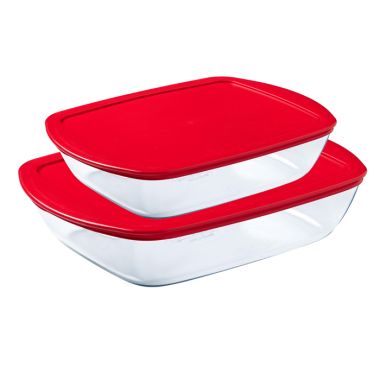 Pyrex Cook & Store Food Containers, Pack of 2 - Red