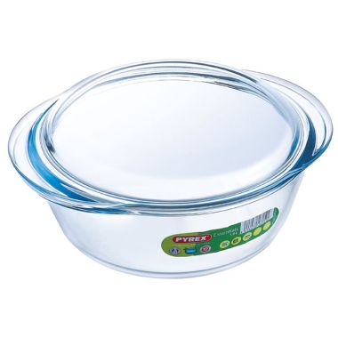 Pyrex Essentials Round Glass Casserole Dish with Lid - 1.6 Litre