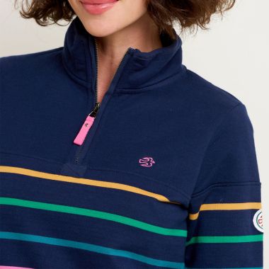 Brakeburn Women's 1/4 Zip Yarn Dyed Stripe Sweatshirt - Navy
