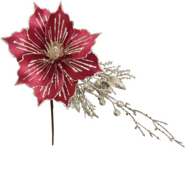 Red Glitter Flower & Foliage Decoration - 46cm