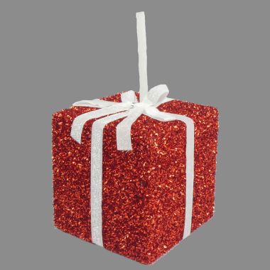 Red Tinsel Gift Decoration - 15cm 