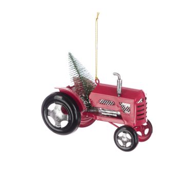 Red Tractor with Christmas Bauble - 7cm