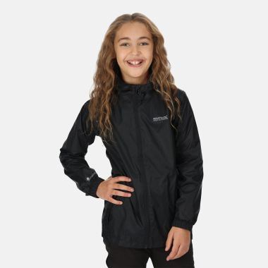Regatta Children's Lightweight Waterproof Hooded Packaway Walking Jacket - Black
