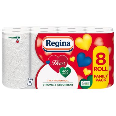 Regina Heart Kitchen Roll - 8 Pack
