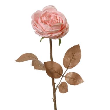 Pink Glitter Rose Stem - 57cm