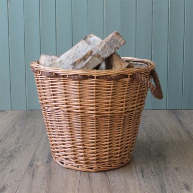 Round Willow Log Basket with Rope Handles - 45cm
