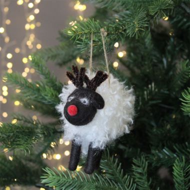 Rudi The Red Nosed Sheep Decoration - 12cm