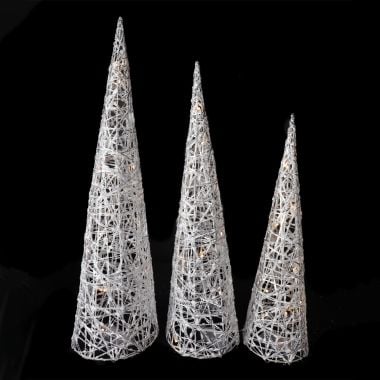 Battery LED Silver Cone Christmas Tree Set - Warm White