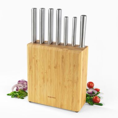 Salter 7 Piece Stainless Steel Knife Set and Bamboo Knife Block