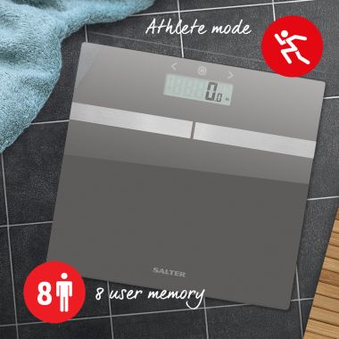 Salter Compact Glass Analyser Bathroom Scales - Silver