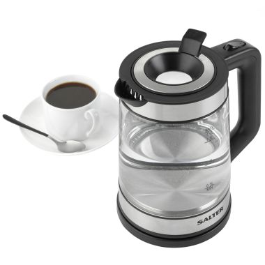 Salter 1.7 Litre Easy-Fill Lid Clear Glass Kettle - Black/Silver