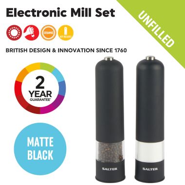 Salter Matte Black Electronic Salt and Pepper Mills - Set of 2
