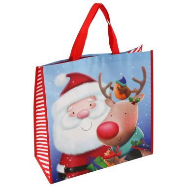 Santa and Reindeer Woven Gift Bag