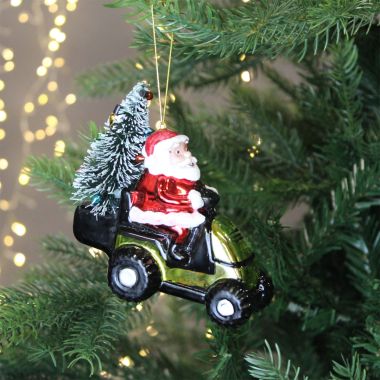 Santa On a Lawn Mower Decoration - 12cm