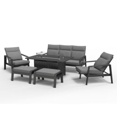 LG Outdoor Santorini Dusk 5 Seater Lounge Set with Gas Firepit Table