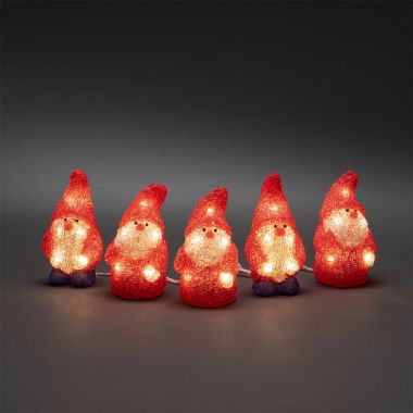 Konstsmide Acrylic Santas LED Light Figures, Set of 5 – Clear/Red