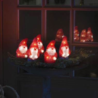 Konstsmide Acrylic Santas LED Light Figures, Set of 5 – Clear/Red