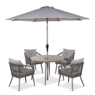 LG Outdoor Sarasota 4 Seater Round Dining Set with Parasol