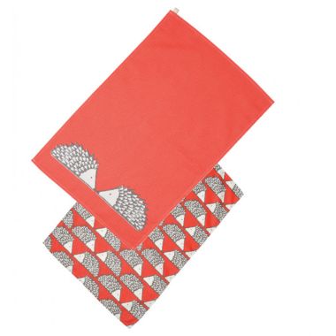 Scion Living Spike The Hedgehog Set Of 2 Tea Towels - Red