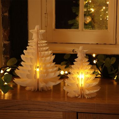 Battery-Operated LED Paper Christmas Tree Decoration - Set of 2