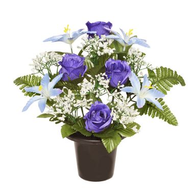 Sincere UK Lily, Rose and Fern Grave Pot – Blue, 29cm