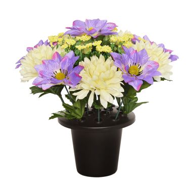 Sincere UK Clematis and Chrysanthemum Grave Pot – Lilac & White, 25cm