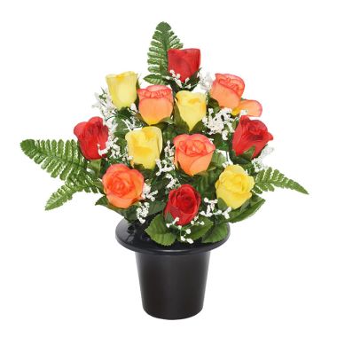 Sincere UK Rosebud & Fern Grave Pot – Red, Orange & Yellow, 29cm