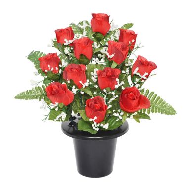 Sincere UK Rose and Fern Grave Pot – Red, 29cm