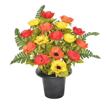 Sincere UK Anemone and Fern Grave Pot – Red, Orange & Yellow, 29cm