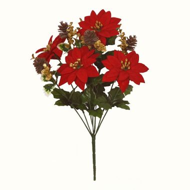 Red & Gold Poinsettia and Eucalyptus Cone Bouquet - 40cm