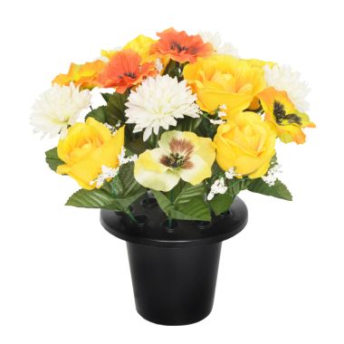 Sincere UK Rose, Chrysanthemum & Pansy Gravepot – Yellow, 25cm