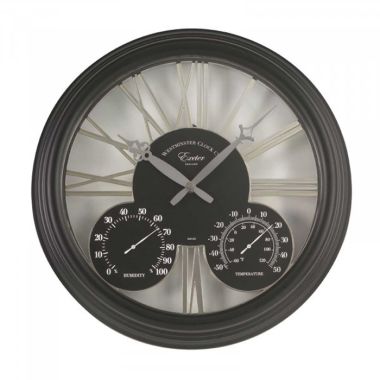 Outside In Exeter Wall Clock and Thermometer, Black - 15''