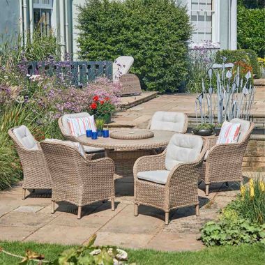 LG Outdoor St Tropez Sand 6 Seater Dining Garden Furniture Set with 3m Parasol