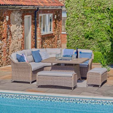 LG Outdoor St Tropez Sand 9 Seater Corner Dining Garden Furniture Set with Firepit