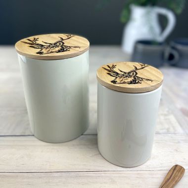 Oak & Ceramic Storage Jar, Medium - Stag