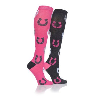 Storm Bloc Women's Long Horseshoe Socks, Pack of 2 - Cerise/Charcoal