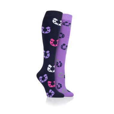 Storm Bloc Women's Long Horseshoe Socks, Pack of 2 - Navy/Lilac