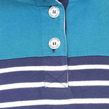 Lazy Jack Women’s Stripe Button Neck Sweatshirt – Peacock 