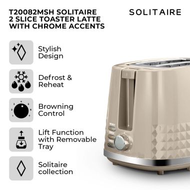 Tower Solitaire 2 Slice Toaster - Latte
