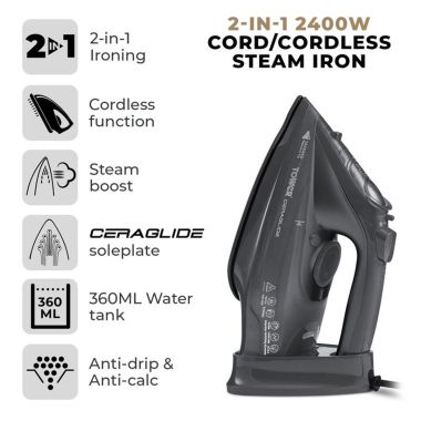 Tower CeraGlide 2400W Cordless Steam Iron – Grey