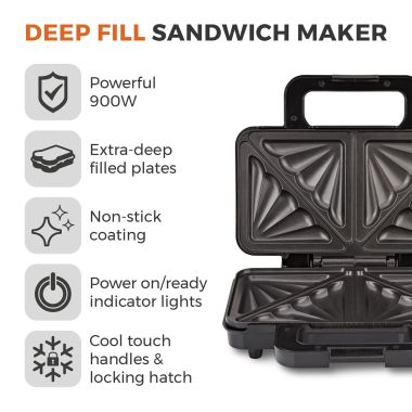 Tower Stainless Steel Deep Filled Sandwich Maker - Silver