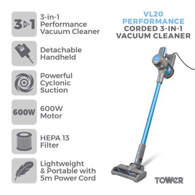 Tower VL20 Performance 3 in 1 Corded Stick Vacuum Cleaner - 400W
