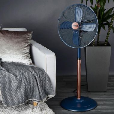 Tower Cavaletto Metal Pedestal Fan, 16in - Rose Gold/Midnight Blue
