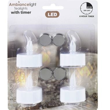 LED Tealights with Timer – 4 Pack