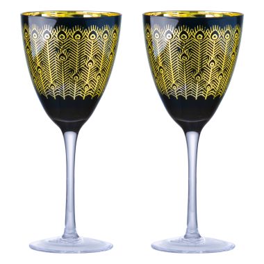 The DRH Collection Midnight Peacock Wine Glasses - Pack of 2
