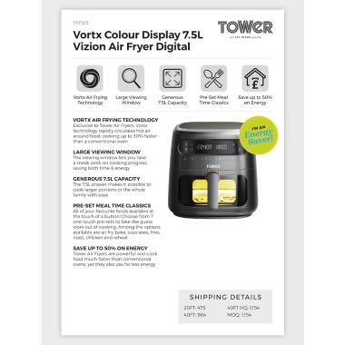 Tower 7.5 Litre Vortx Colour Display Air Fryer